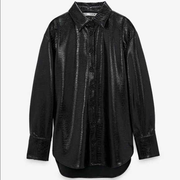 Zara Jackets & Blazers - ZARA Faux Leather Crocodile Embossed Overshirt, Size Small, Black